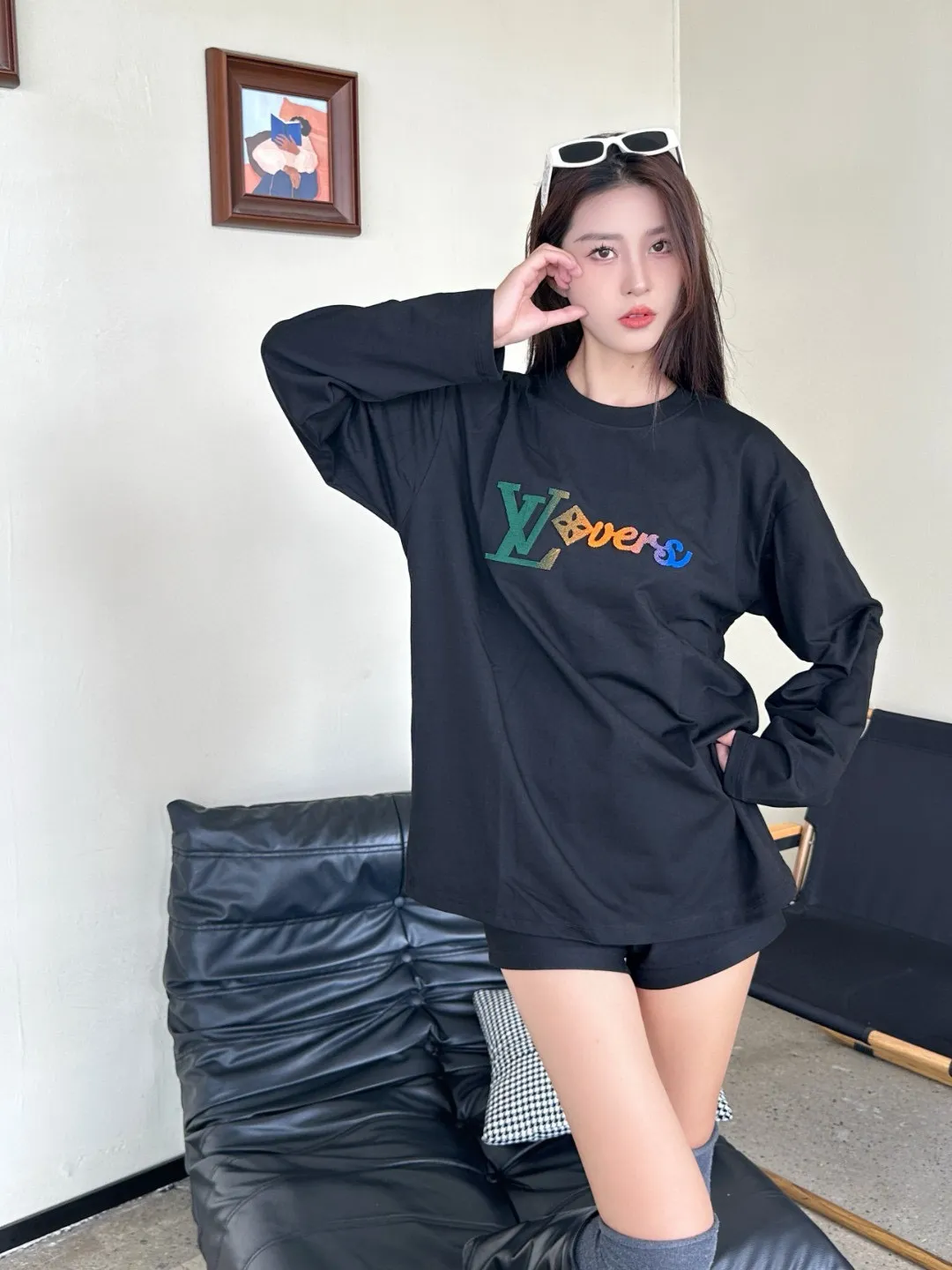 Louis Vuitton/Louis Vuitton 25Fw color gradient logo toothbrush sleeve long-sleeved T-shirt